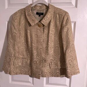 Talbots Women's 16 Classic Fit Beige/Gold Paisley‎ Brocade Button Front Jacket
